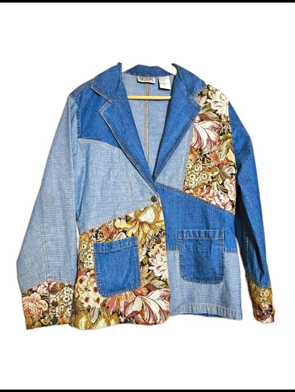 Bill Blass Jeans Women’s Jacket M Patchwork Floral Collared Button Pockets